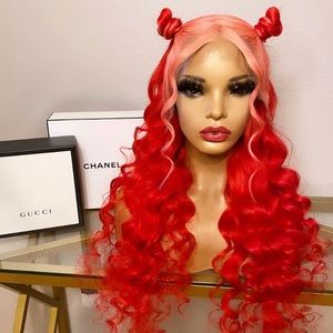 Luxury Human Hair Red/Pink Custom Lace Wig
